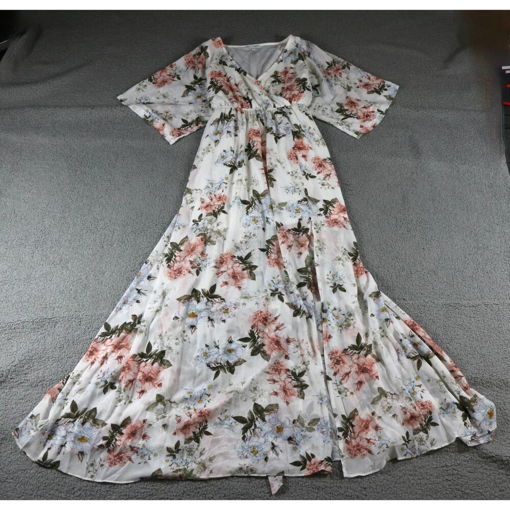 Baltic Born Dress Womens XL White Floral Kia Kimono Maxi Front Split